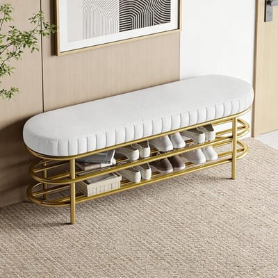 Klassieke Schoenbank - Entree Organizer - Schoenen Opbergen - Gewatteerde Zitting - 60 cm - Wit