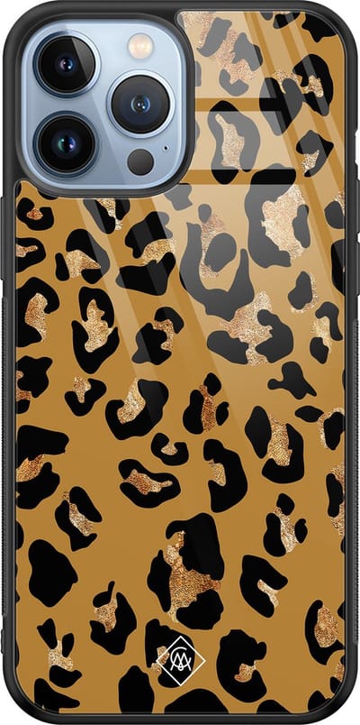 Casimoda® hoesje - Geschikt voor iPhone 13 Pro Max - Jungle Wildcat - Luxe Hard Case Zwart - Backcover telefoonhoesje - Bruin/beige