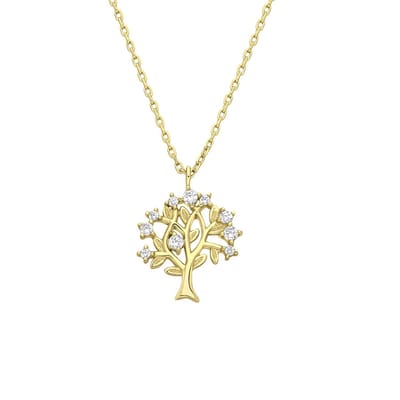 Lucardi Dames Ketting met hanger levensboom zirkonia - Echt Zilver - Ketting - Cadeau - 45 cm - Goudkleurig