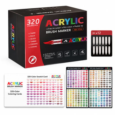 Acrylmarkers - set met 320 kleuren - directe inkttoevoer en zachte punt - voor tekenen en DIY - geschenkverpakking