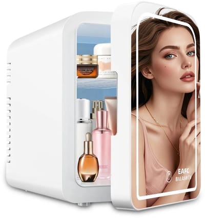 DIMICO - Mini Koelkast met Spiegel en Verlichting - Skincare Fridge Elektrisch - 6L - Wit - Make Up en Beauty - Compact Design