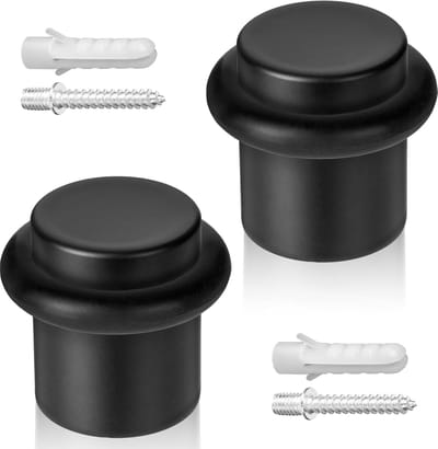 Stoppers voor op de vloer opschroefbare 2x Deurhouder RVS Ø20x25mm Deurstopper Zwart inclusief schroeven en pluggen