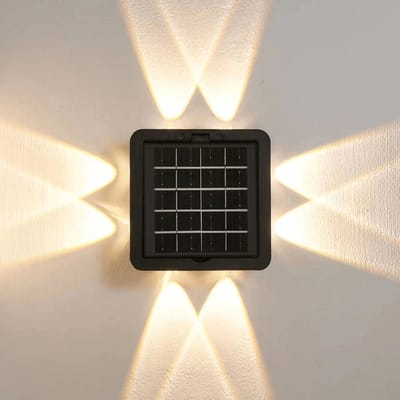 Solar wandlamp buiten 'Newton' - Zwart - IP65 - 800 lumen - Warm wit licht (2700K) - Diffuus - Tuinverlichting op zonne-energie geschikt voor schutting