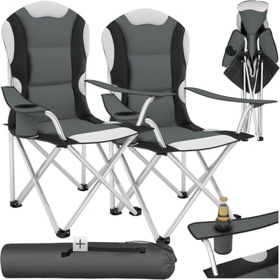tectake® - Stoelenset Luxe Campingstoelen - Opvouwbare kampeerstoelen - Set van 2 stoelen - Grijs/Zwart
