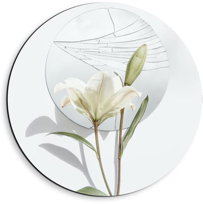 Dibond Wandcirkel - Schildering van Bloem op Witte Achtergrond met Rondje - 40x40cm Foto op Aluminium Wandcirkel (met ophangsysteem)