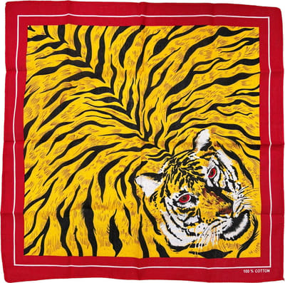 Fako Fashion - Bandana - Hoofddoek - Mondbescherming - Zakdoek - Sjaal - Tijger Print - 53x53cm - Geel/Rood
