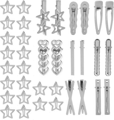 Dailygoods - 36 stuks Y2k haarspelden, zilver, 20 zilveren ster haarspelden en 16 geometrische metalen haarspelden, Y2k accessoires voor vrouwen en meisjes, haarhoofddeksels