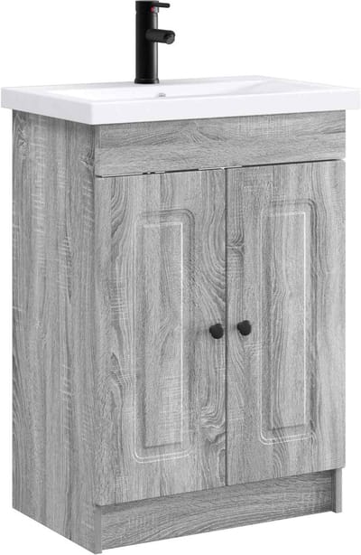 vidaXL - Badkamermeubel - Set - Grijs - Sonoma - 56 - x - 37,5 - x - 81 - cm - Bewerkt - hout