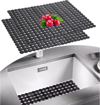 GELLDG Afvoermat voor de gootsteen - Gootsteenbekleding - Beschermer voor keuken en badkamer - Beschermer voor roestvrijstalen gootsteen - Voorkomt krassen op de gootsteen - 30 x 40 cm - Twee stuks - Zwart
