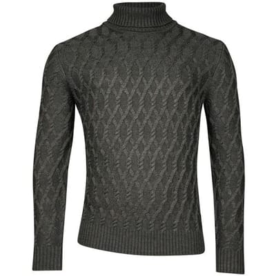 Thomas Maine Trui Allover Cable Knit Pattern Rollneck Donker Grijs Melange / male