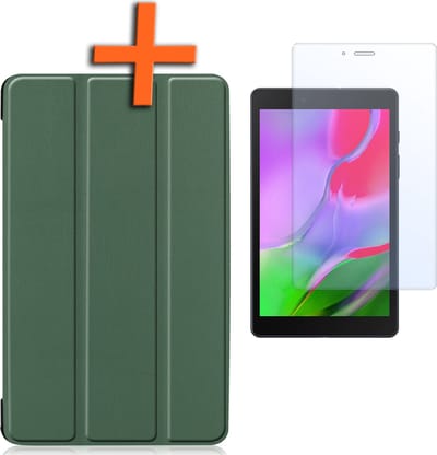 Hoesje - Geschikt voor Samsung Galaxy Tab A 8.0 (2019) - Met Screenprotector - Trifold Bookcase - Hard Cover - Hardcover Book Case - Tablet Hoes - Donkergroen