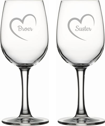 Gegraveerde witte wijnglas 26cl Broer mei hert & Suster mei hert