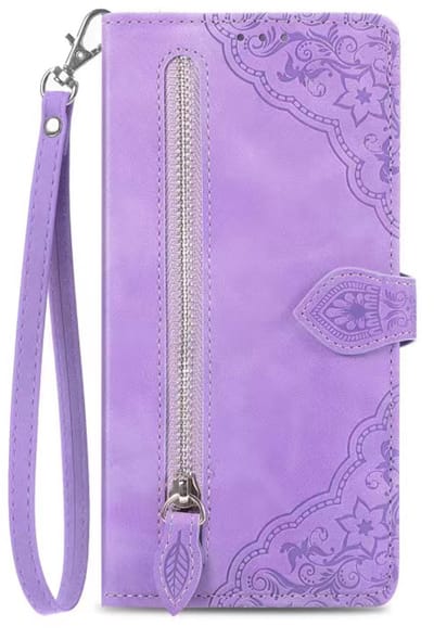 Hoesje geschikt voor Samsung Galaxy S26 - Bookcase - Koord - Pasjeshouder - Portemonnee - Bloemenpatroon - Kunstleer - Paars
