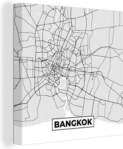 Canvas Schilderij Bangkok - Stadskaart - Plattegrond - Zwart Wit - Kaart - 20x20 cm - Wanddecoratie