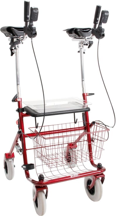 Rollator 43 cm zitbreedte - Premis Provo - Tot 120 kg - In hoogte verstelbaar - Voorzien van drukrem en looprem - Onderarmschalen - armbedjes van 21 cm - Metallic Rood