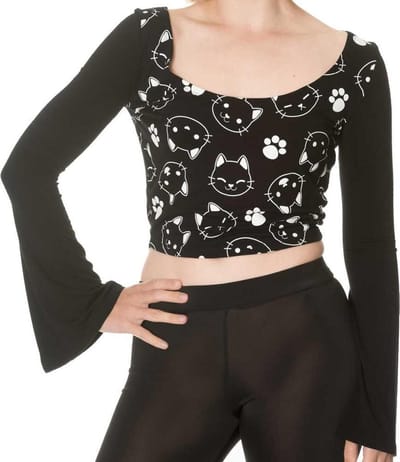 Banned - Purrrfect cute kitty Crop top - Occult - S - Zwart