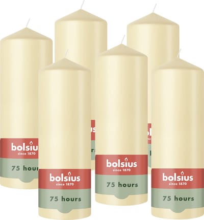 Bolsius - Gladde Stompkaarsen - 6 Stuks - Beige - 20 cm - 75 Branduren