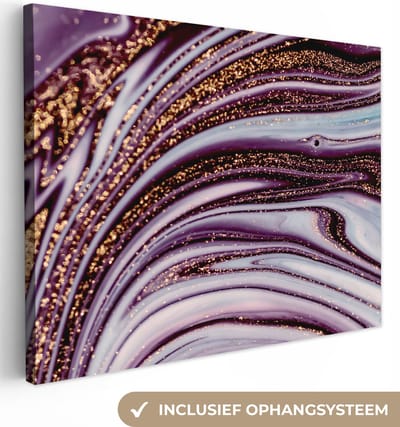 Canvas schilderij 40x30 cm - Wanddecoratie Marmer - Roze - Goud - Glitter - Marmerlook - Luxe - Muurdecoratie woonkamer - Slaapkamer decoratie - Kamer accessoires - Schilderijen op canvas