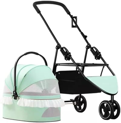 Huisdier Kinderwagen - Hondenbuggy Kattenwagen - Comfortabel Reizen - Opvouwbaar Ontwerp - 10 kg Draagvermogen - Groen