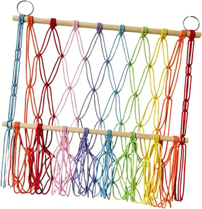 Hangmat voor knuffels - Speelgoednet Boho - Speelgoed Opbergen - Handgeweven katoenen touw - 52x50cm - Kleurrijk