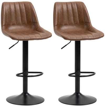 2-delige barstoel set, bruin, staal, barstoelen, eetkamerstoelen, stoelen, barstoelen, verstelbare hoogte, geschikt voor keuken en bar, 43 x 49,5 x 91-111 cm
