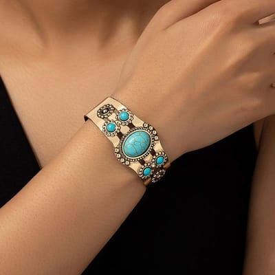 Retro Boheemse Turkoois Kralen Armbanden voor Vrouwen Hars Open Manchet Armbanden Armband Vintage Zigeuner Sieraden Vrouwelijke Cadeau beige