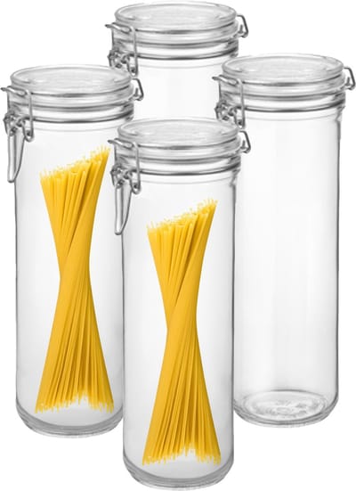 Bormioli Rocco Spaghetti voorraad/weck pot - 4x - glas - transparant - 26 x 9 cm - 1,5 L