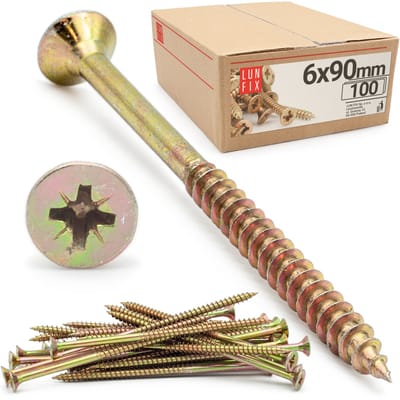 LUN FIX - Universeelschroef 6x90 mm - 100 stuks - Kruiskop PZ3 - Verzonken kop - Houtschroeven
