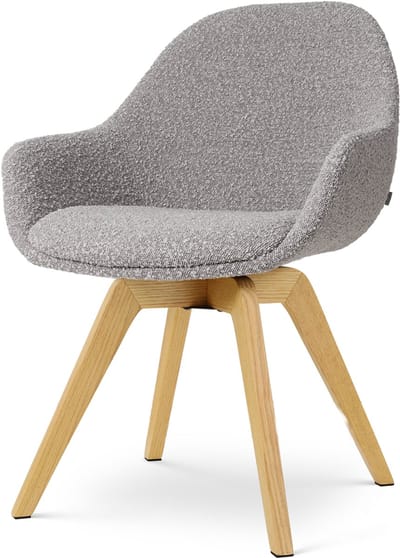 Nolon Noor-Mae draaibare Eetkamerstoel bouclé taupe - houten onderstel - stijlvol - scandinavisch - armstoel