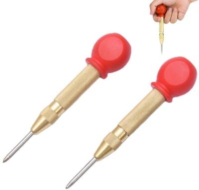 2 stuks - automatische centerpons - messing veerbelaste centerboor - automatische centerpons - met beschermkap - voor hout, staal, kunststof en leer - 132×30mm - goud