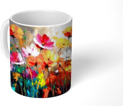 Mok - Koffiemok - Felgekleurd - Bloemblaadjes - Abstract - Mokken - 350 ML - Beker - Koffiemokken - Theemok