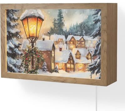 Wandlamp 30x20 cm - Oplaadbaar - Kerstdorp - Huizen - Sneeuw - Kerst - Wandlampen binnen woonkamer - Slaapkamer lamp met kabel - Decoratieve nachtlamp - Vloerlamp snoer