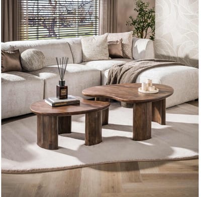 Salontafel Mova organisch set van 2 acaciahout - Bruin - Japandi - 99x76x42 cm
