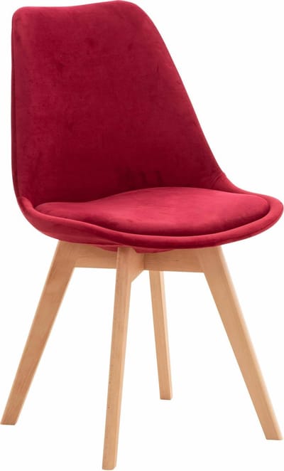 CLP Linares Eetkamerstoel - Design Keukenstoel - Scandinavisch Kuipstoel - Houten Poten Fluweel/rood