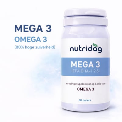 Nutridag - Mega 3 - Omega 3 (80%) hoge zuiverheid - 1 van de zuiverste op de markt - 50% DHA en 20% EPA - 60 parels