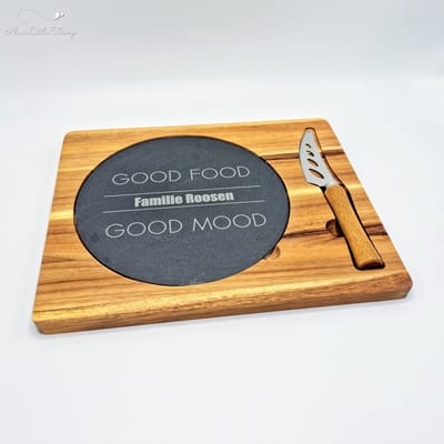 [Nice Little Things] Leisteen serveer plateau met houten plank en mes - Good Food Good Mood