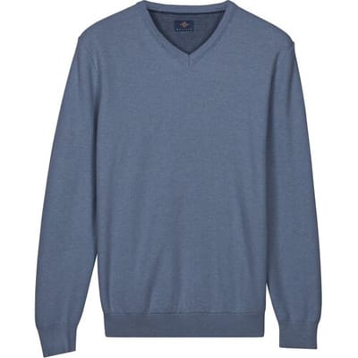Baileys Trui Cotton V-Neck Pullover Subtle Faux-Uni Structure Knit Riviera Blue / male