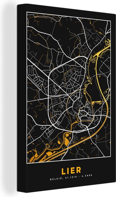 Canvas Schilderij Lier - Kaart - Plattegrond - Goud - Stadskaart - 20x30 cm - Wanddecoratie