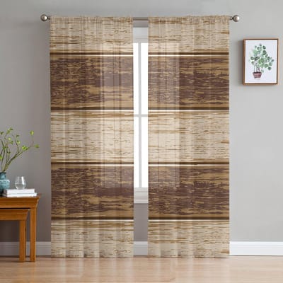 Bruine Retro Houtnerf Rustieke Transparante Gordijnen voor Woonkamerdecoratie Raamgordijnen voor Keuken Tule Voile Organza Gordijnen W135 x H115cm x1 brown