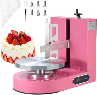 Taartdecoratiemachine, Geluidsarme Machine voor Het Smeren en Glaceren Van Cakeroom, Draaiplateau met Verstelbare Schraper, voor Taarten Van 6 tot 14 Inch, 25 tot 320 Tpm, Roze