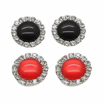 2 Paar Clip Oorbellen-Rood-Zwart-1.5 cm