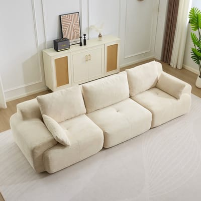 Multifunctionele Corduroy Slaapbank – Opvouwbaar met 2 Armleuningen – 3-in-1 Design – Geschikt voor 3 Personen – Flexibele Opstelling – Te Gebruiken als Logeerbed, Bank en Ligstoel – Woonkamer/Slaapkamer – Beige