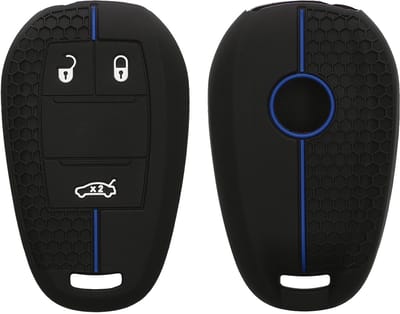 kwmobile autosleutel hoesje geschikt voor Alfa Romeo 3-knops draadloze autosleutel hoes - Siliconen autosleutel behuizing - Auto sleutel case met honingraat - Sleuteletui in zwart / blauw