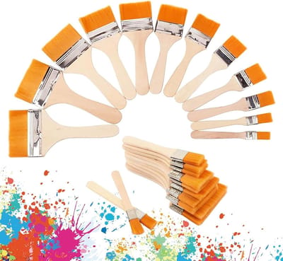 Set van 12 Houten Brede Penseelkwasten voor Olieverf, Acrylverf en Waterverf – Ideaal voor Schilderprojecten en Creatieve DIY Klussen