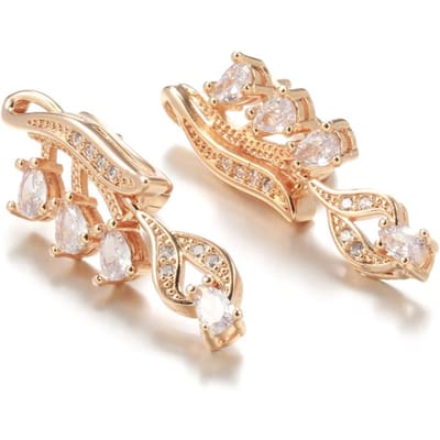Rose Goud Met Groene Natuurlijke Zirconia Lange Hangende Oorbellen Voor Vrouwen Retro Etnisch Bruiloft Feest Fijne Sieraden beige