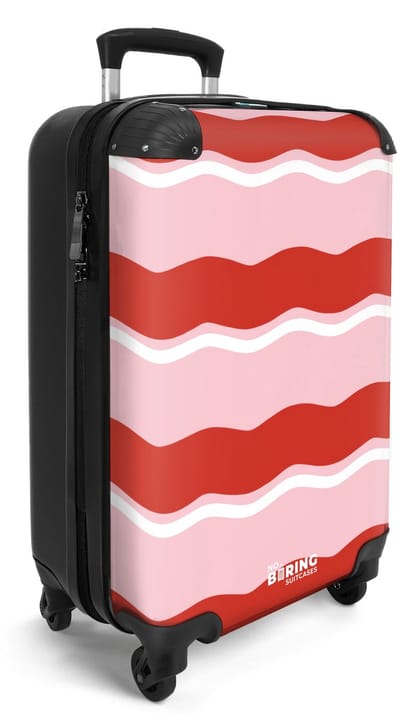 NoBoringSuitcases.com® - Handbagage koffer lichtgewicht - Reiskoffer trolley - Golvende strepen in rood en roze - Rolkoffer met wieltjes - Travel suitcase cabin - Reistrolley met TSA slot - Past binnen 55x40x20 en 55x35x25 - Kleine valiezen