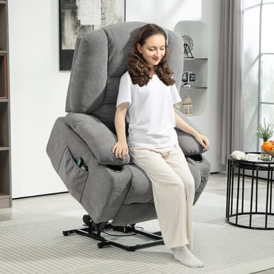 MODFU - Relaxfauteuil Met Opstahulp En Massagefunctie - Ligfunctie - Modern - Voor Woonkamer - Polyester - Donkergrijs