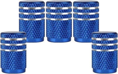 Set van 5 zilveren ventieldoppen voor auto en motor - Aluminium wiel stofdoppen in blauw