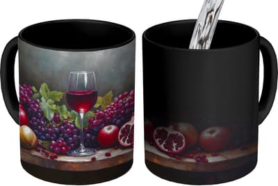 Magische Mok - Foto op Warmte Mokken - Koffiemok - Wijn - Fruit - Stilleven - Magic Mok - Beker - 350 ML - Theemok