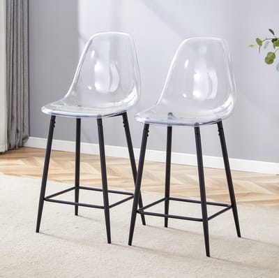 MIVRAY Barkruk 51 x 45 x 102 cm - Transparant Met Rugleuning En Voetsteun - Voor Keuken, Bar En Eetkamer - Kunststof Zwart